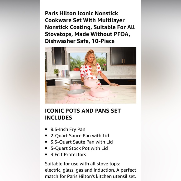 New Paris Hilton ICONIC Pots and Pans 10-Piece Set - Picture 2 of 6